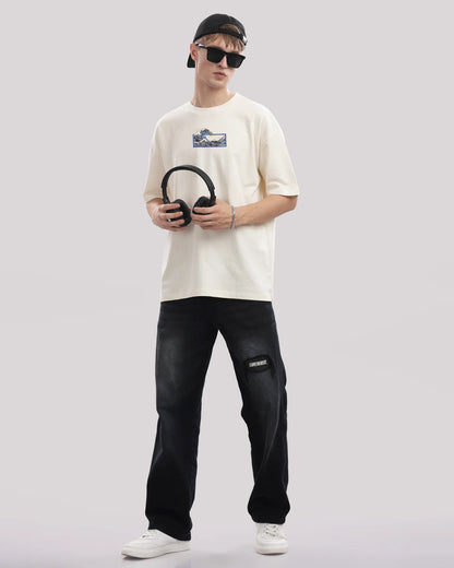 Wave off kanagawa Embroidery Off-White Oversized T-Shirt