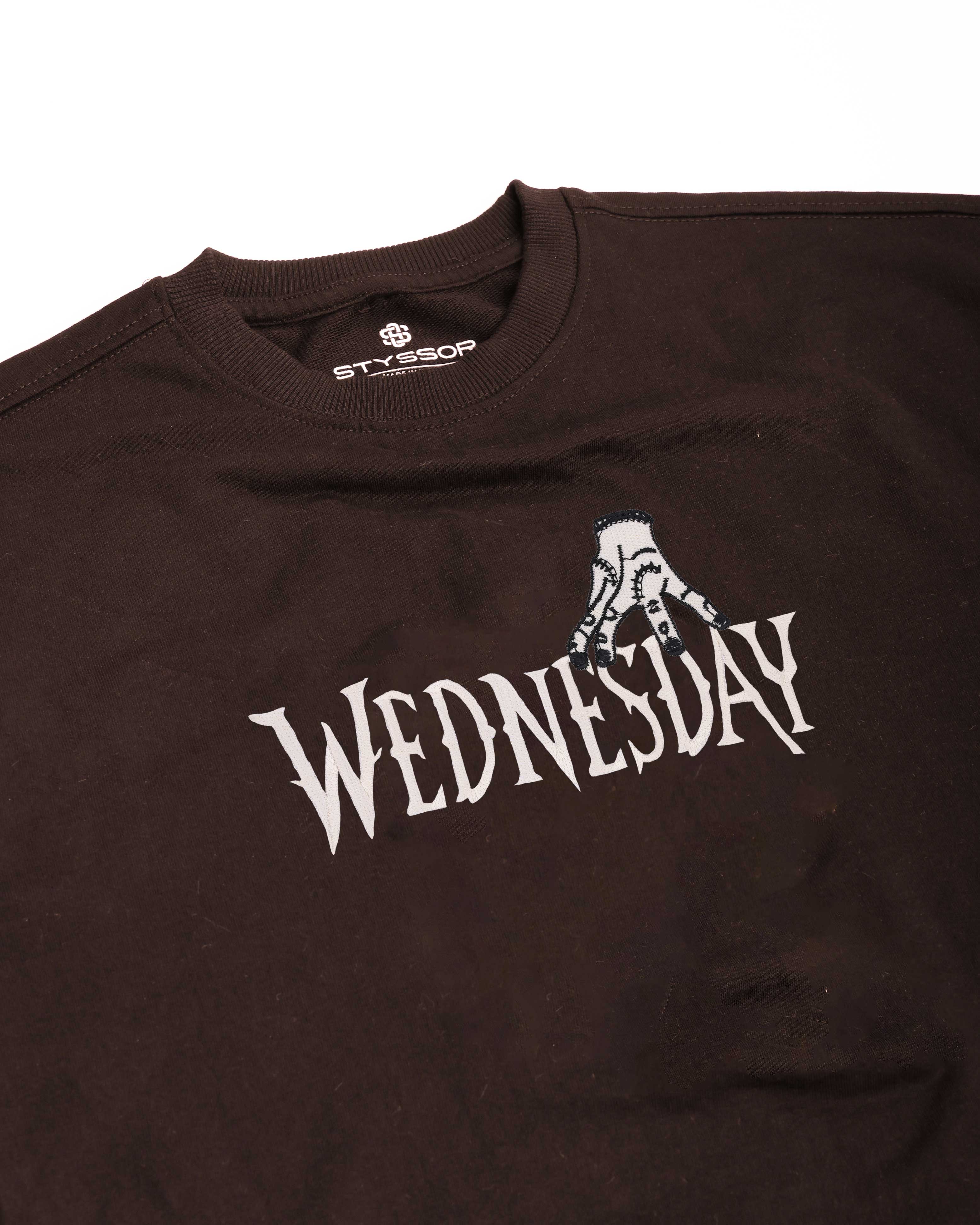 Wednesday Embroidery Brown Oversized T-Shirt