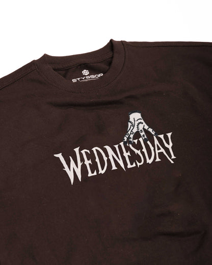 Wednesday Embroidery Brown Oversized T-Shirt