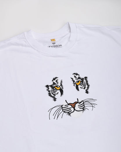 White Tiger Embroidery White Oversized T-Shirt