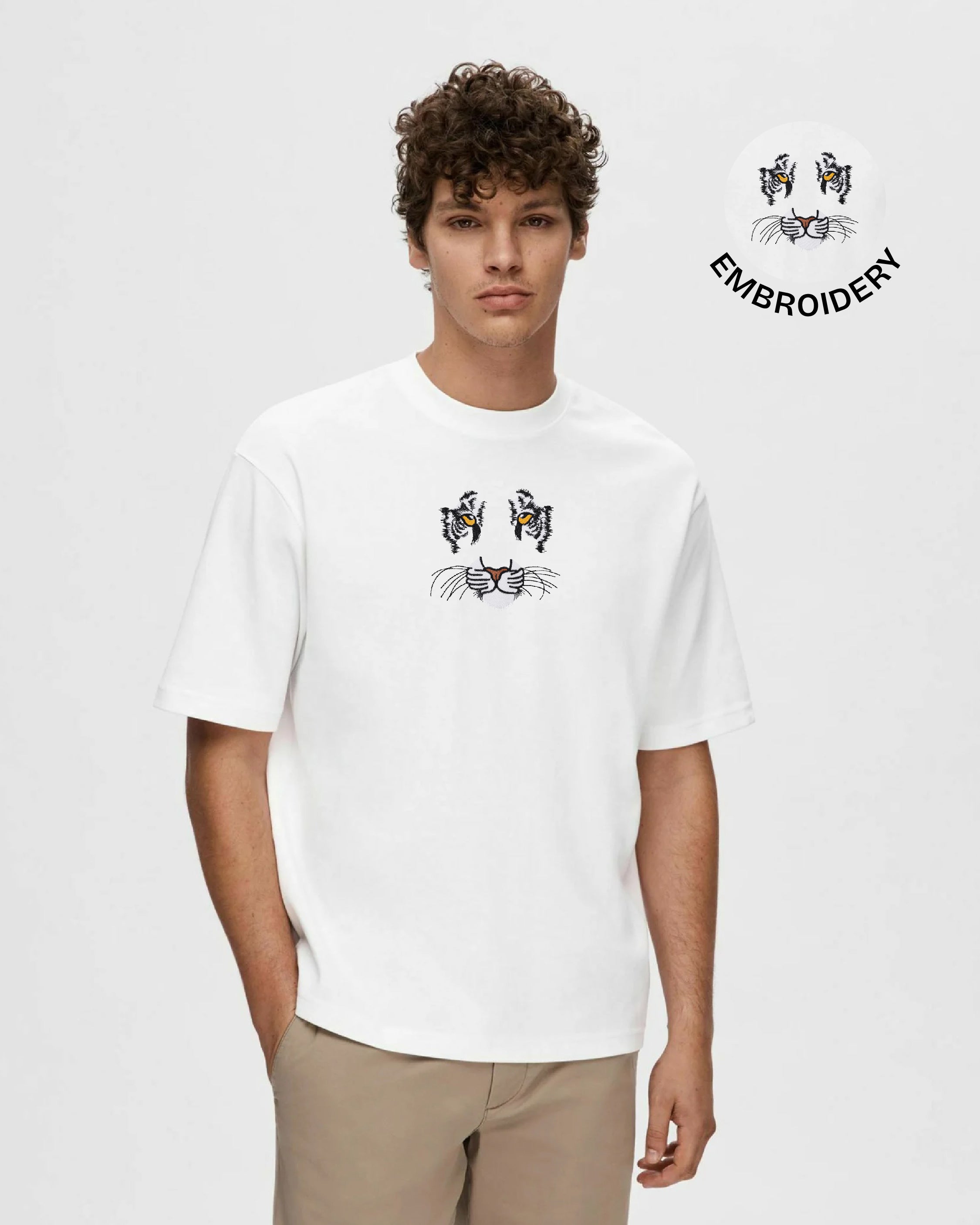 White Tiger Embroidery White Oversized T-Shirt