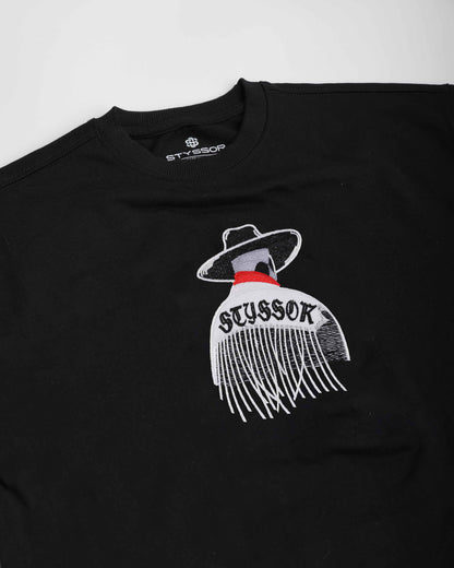 Wild West Cowboy Embroidery Black Oversized T-Shirt