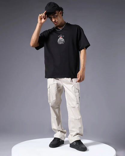 Wild West Cowboy Embroidery Black Oversized T-Shirt