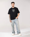 Wolf Face Embroidery Black Oversized T-Shirt