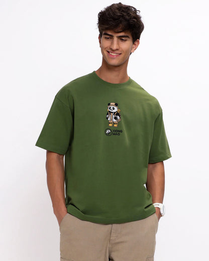 Xiong Mao Embroidery Green Oversized T-Shirt