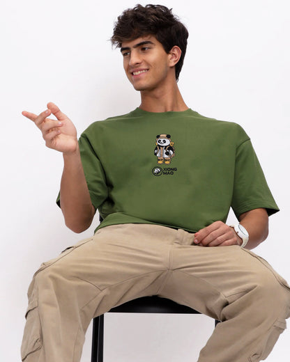 Buy Xiong Mao Embroidery Green Oversized T-Shirt at Styssor