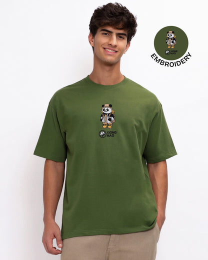 Xiong Mao Embroidery Green Oversized T-Shirt web