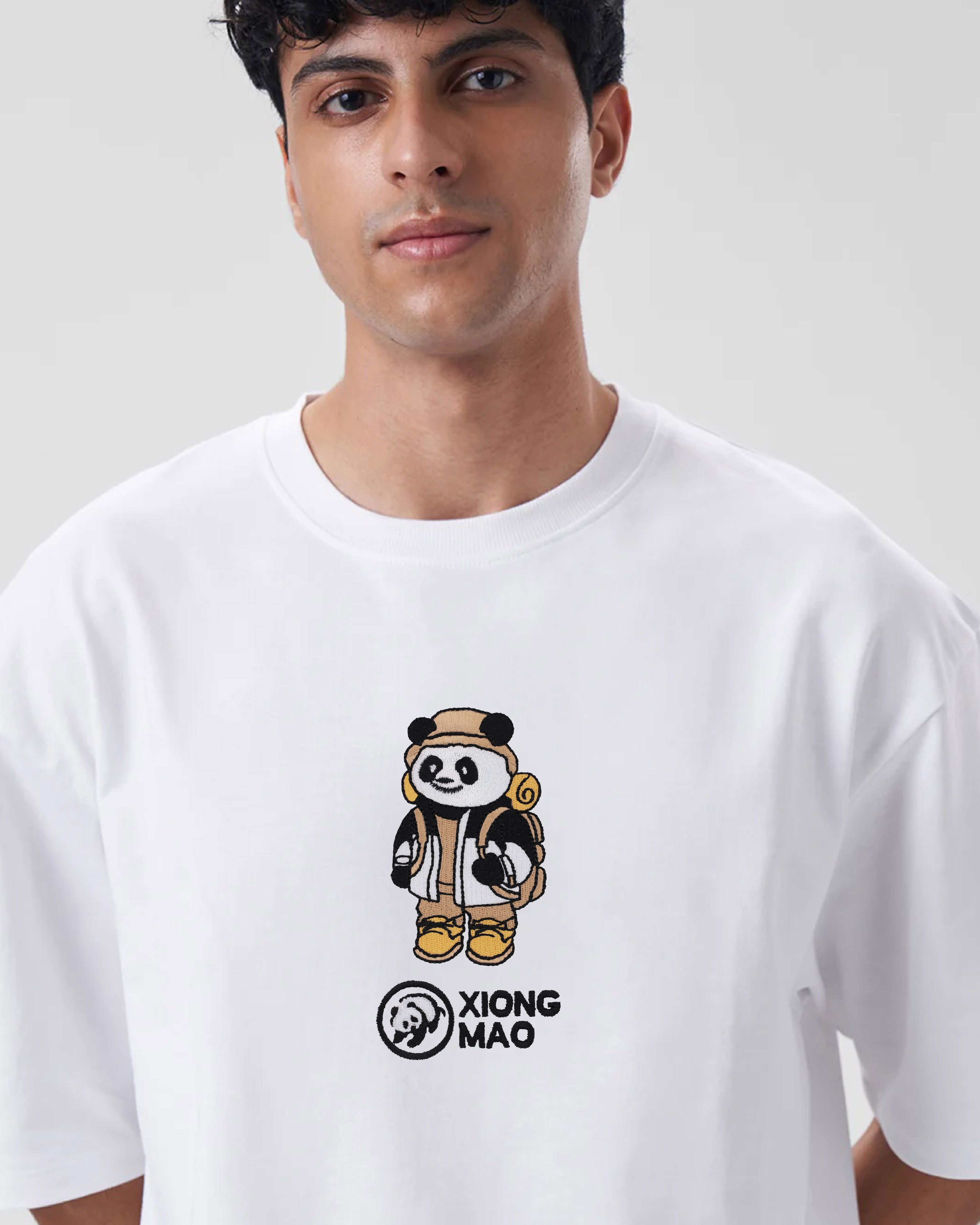 Xiong Mao Embroidery White Oversized T-Shirt