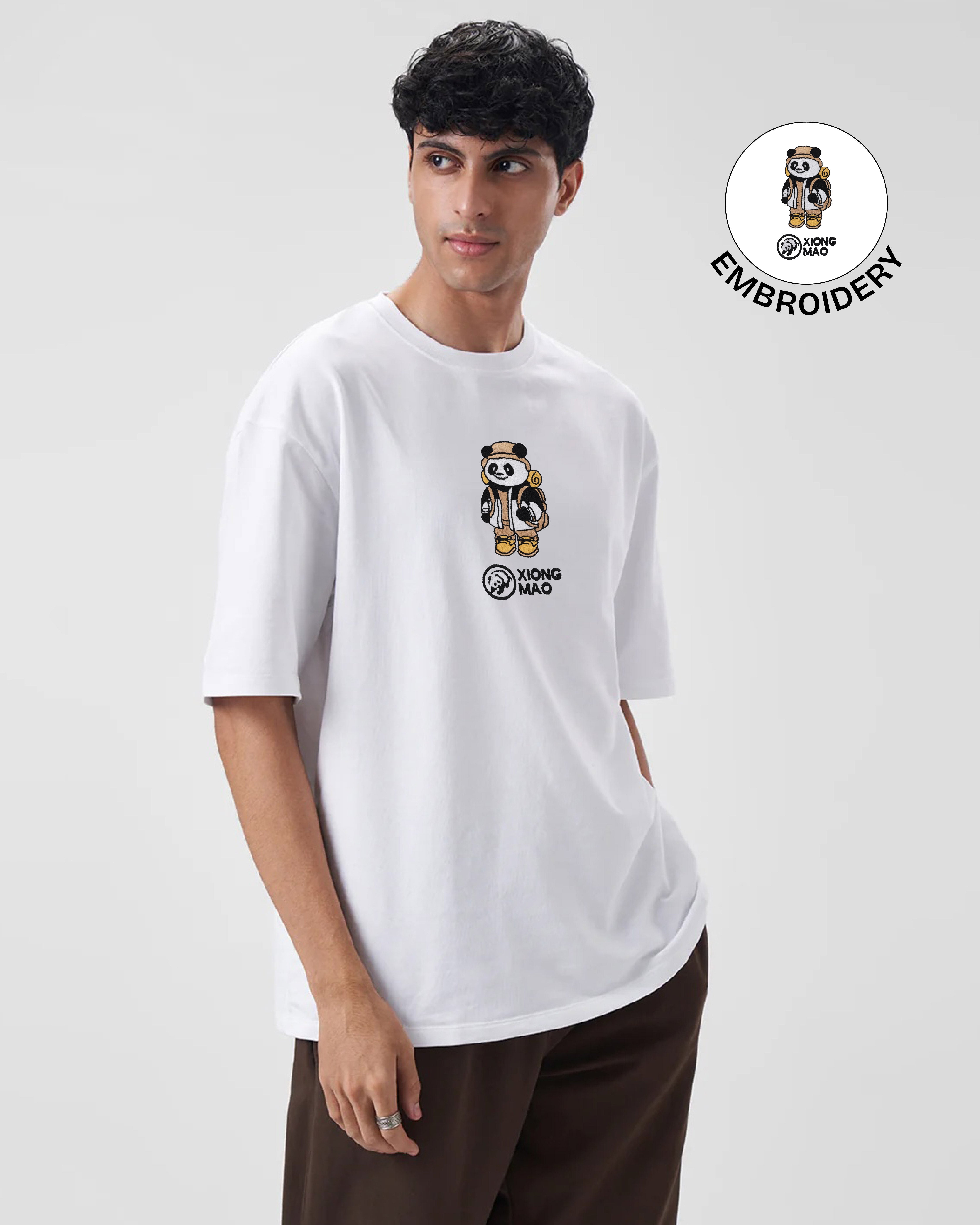 Xiong Mao Embroidery White Oversized T-Shirt web