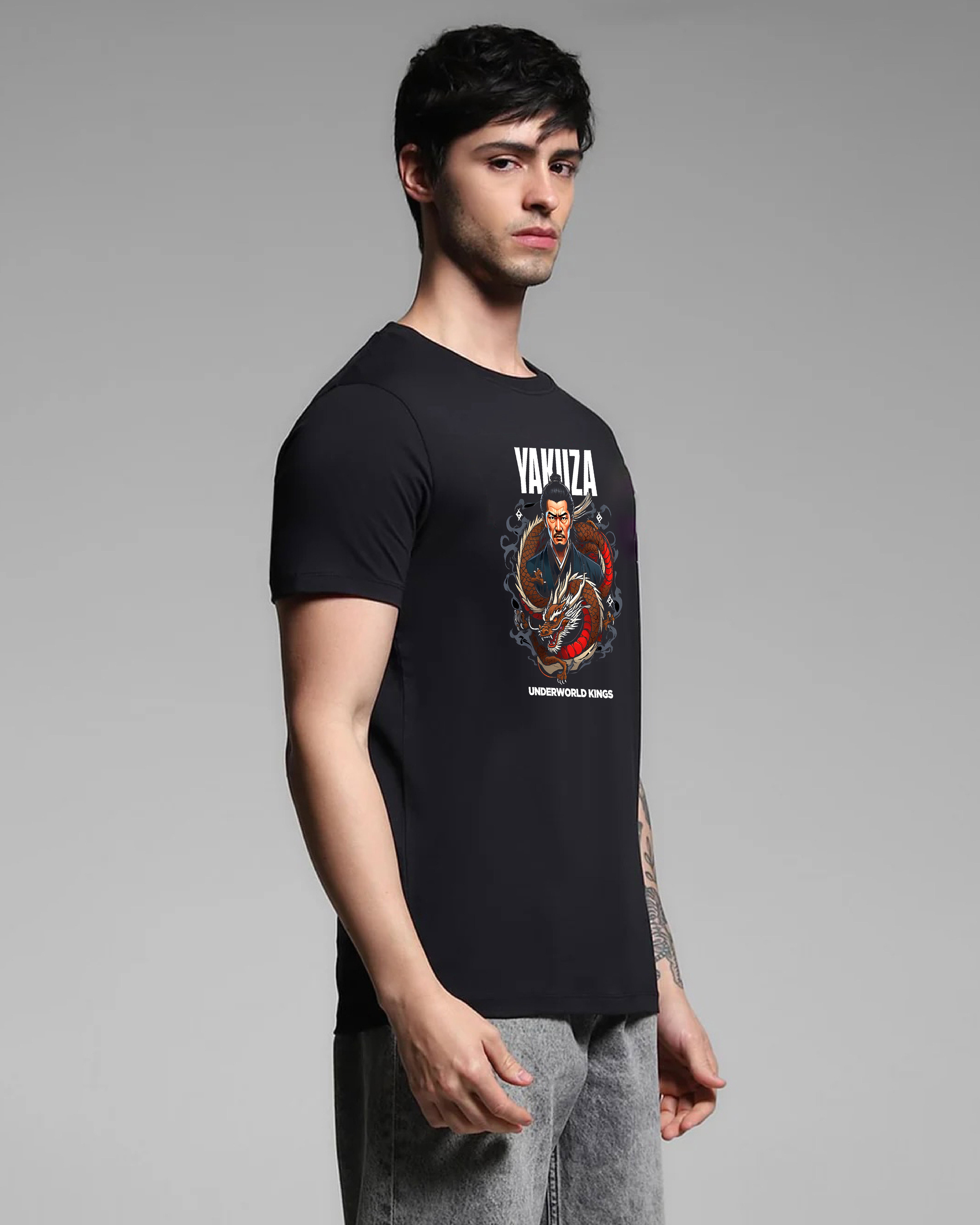 Shop Yakuza Underworld King Black Printed T-shirt