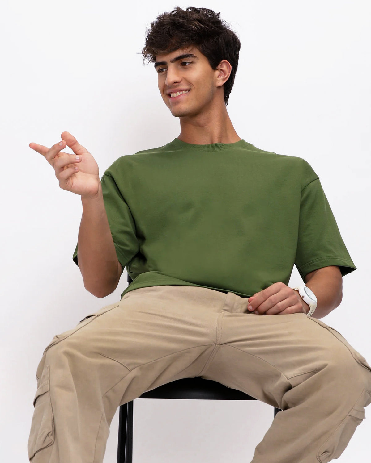 Olive Green Oversized Round Neck T-shirt